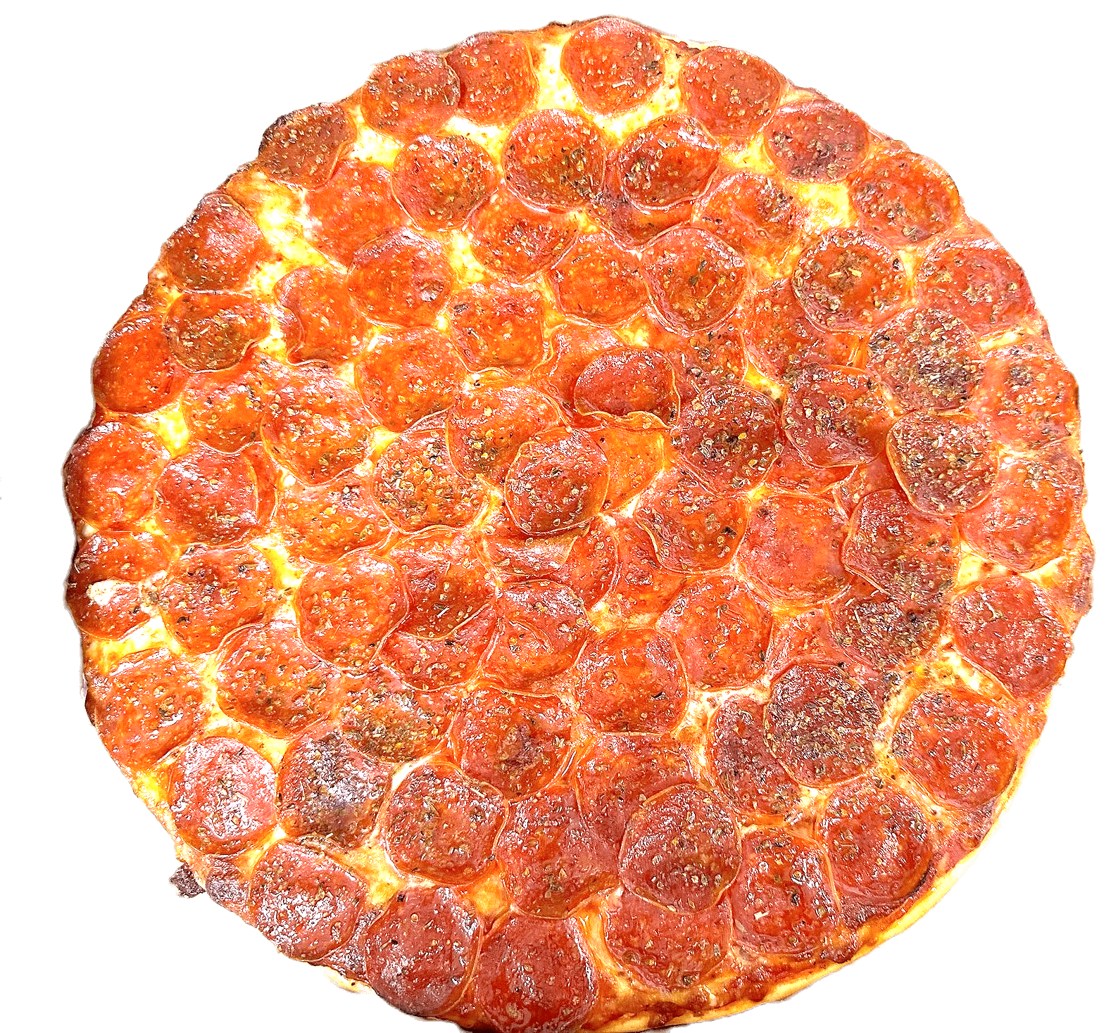 Antolino's pepperoni pizza, baked edge to edge